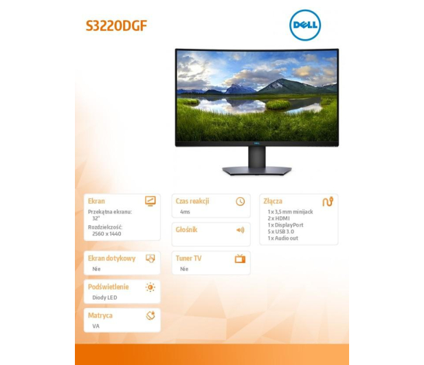 Dell S3220DGF Gaming Curved - 547364 - zdjęcie 2